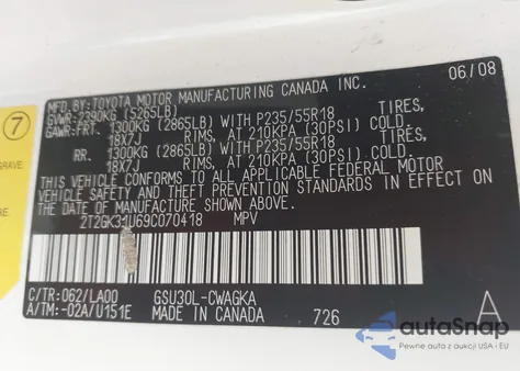 2009 Lexus Rx 350 from USA, damaged, VIN 2T2GK31U69C070418